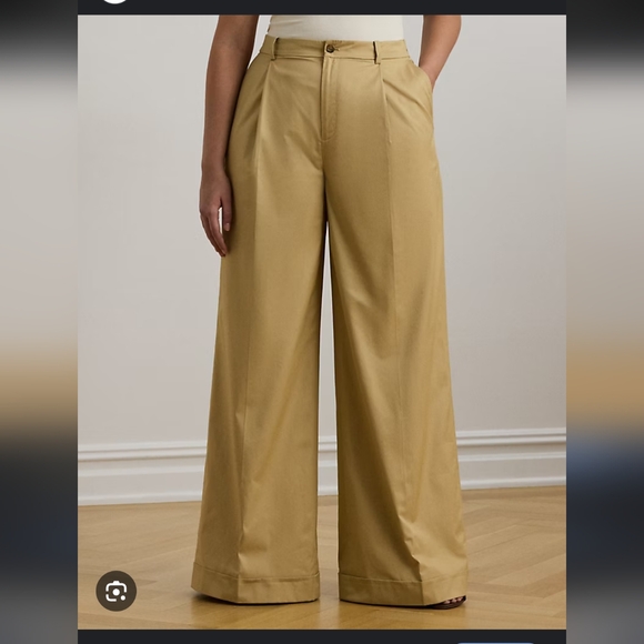 Club Monaco Pleated Cotton Twill Wide Leg high-rise khaki trousers sz 12. - Picture 1 of 17